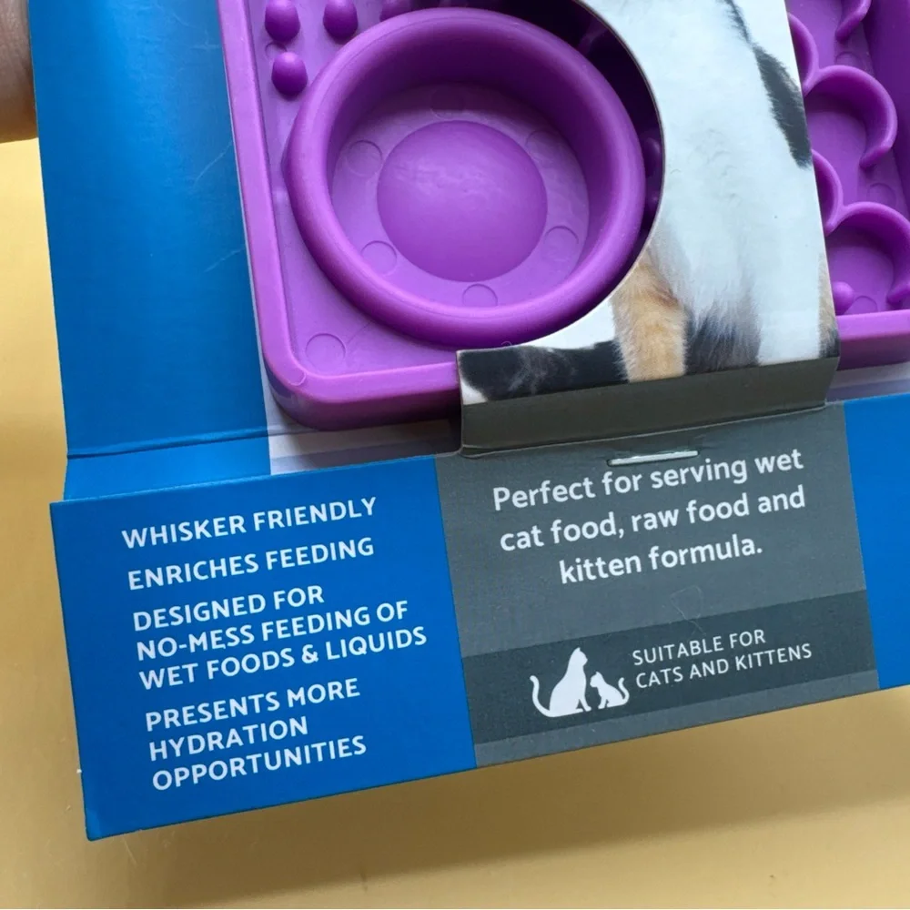 LickiMat Kitty Combination Slow Feeder with Micro Dish Purple - New